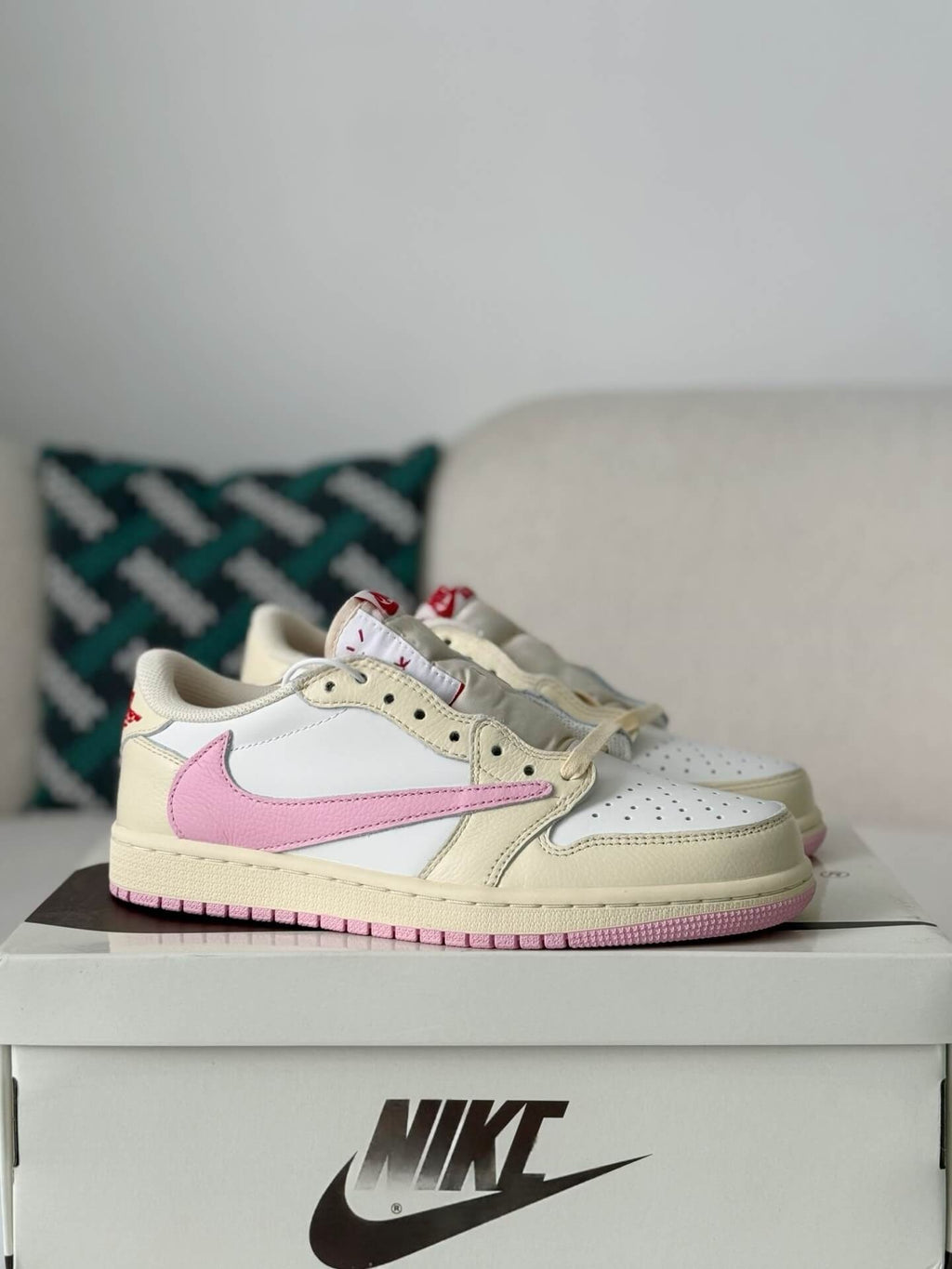 Travis Scott x Air Jordan 1 Low OG SP “Shy Pink” Sneakers – Cream, White & Pink