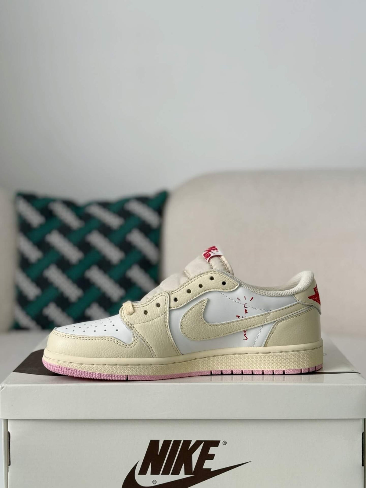 Travis Scott x Air Jordan 1 Low OG SP “Shy Pink” Sneakers – Cream, White & Pink