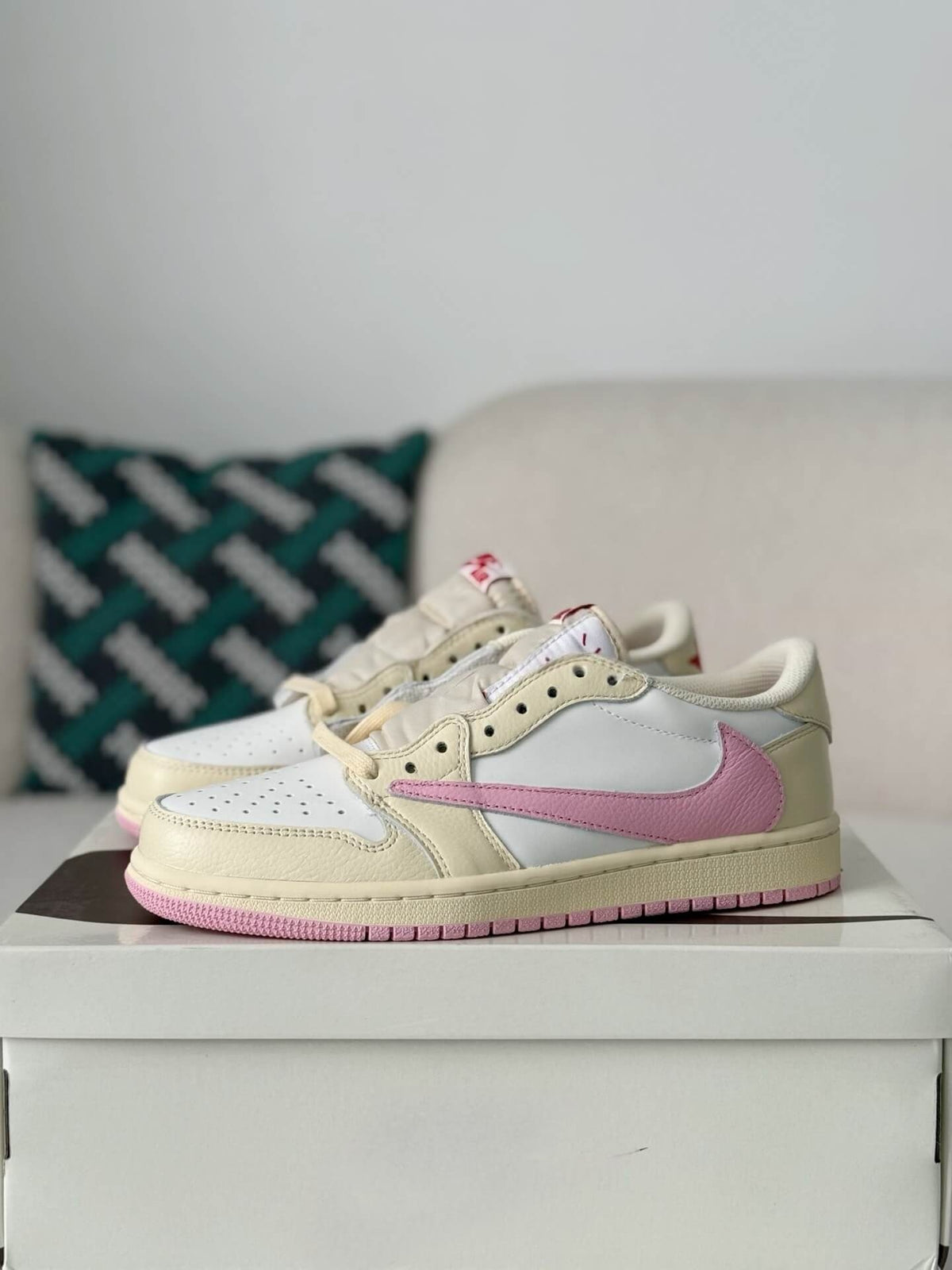Travis Scott x Air Jordan 1 Low OG SP “Shy Pink” Sneakers – Cream, White & Pink