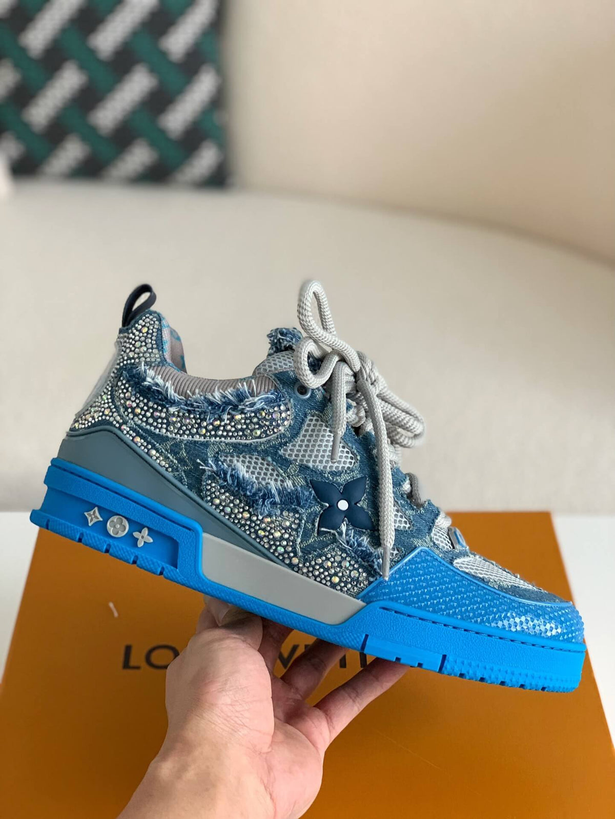 Louis Vuitton LV Skate Sneaker – Blue Monogram Denim with Strass Embellishments