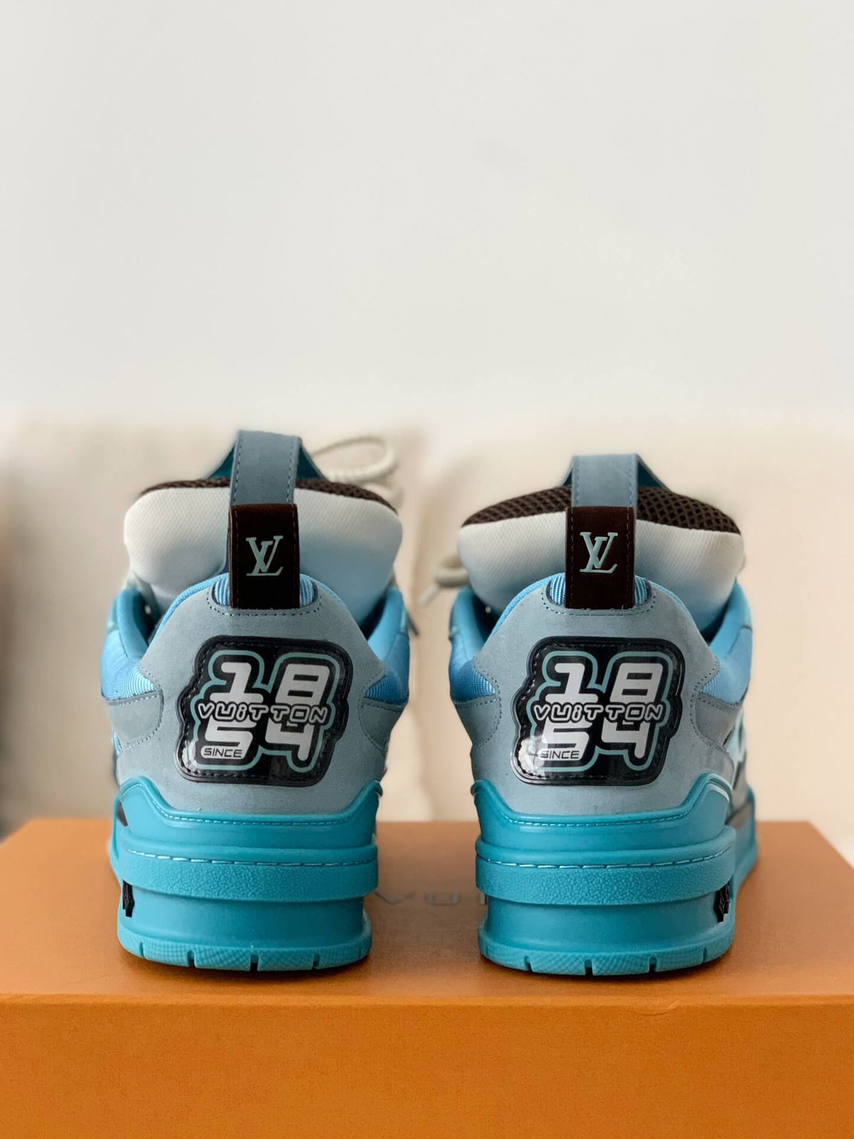 Louis Vuitton LV Skate Sneaker – Light Blue Metallic & Brown Mesh